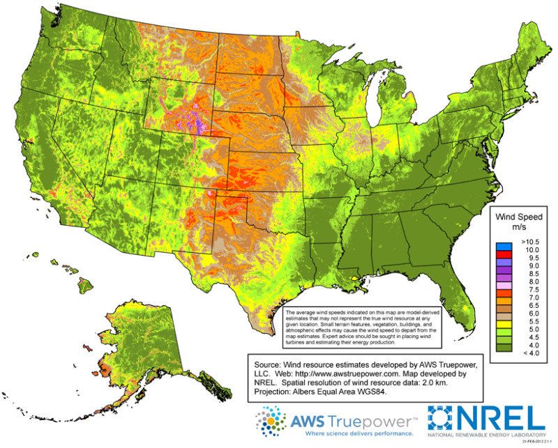 US wind map at 30m (100